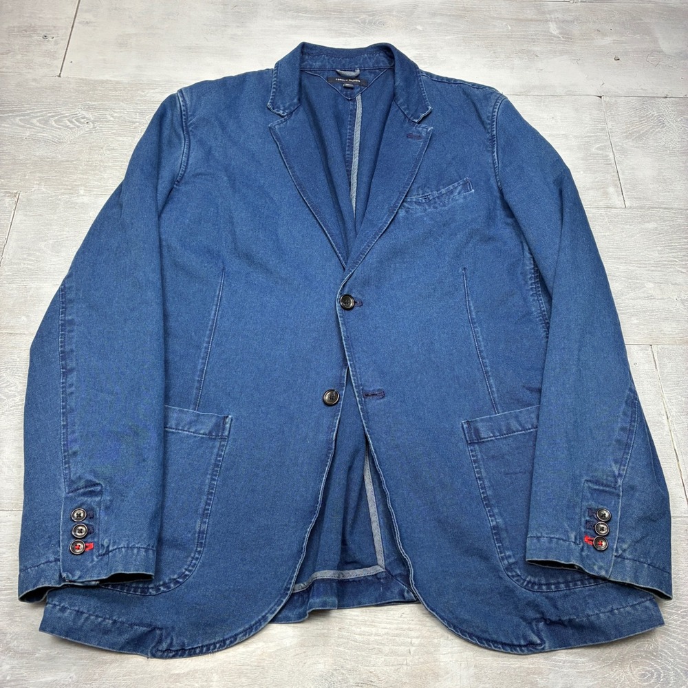 Tommy Hilfiger Blazer XXL Blue Denim Cotton Unstructured Sport Coat Jacket SN